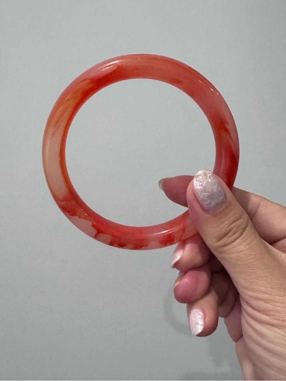 Translucent Red Orange Agate Bangle Bracelet